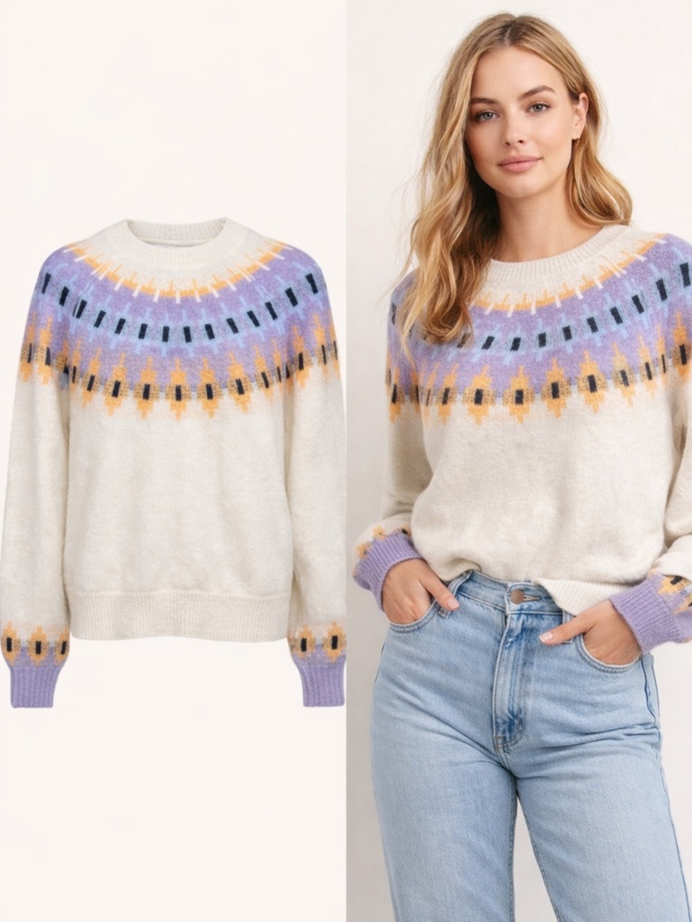 SUNDRY | Cream Fair Isle Wool Blend Sweater | Women’s | M | Good